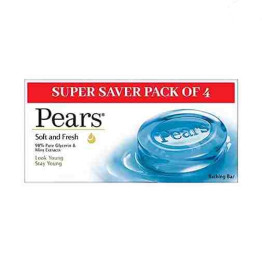 Pears Soft  Fresh Bathing Bar with Percent Pure Glycerine  Mint Extracts - For Fresh Glow (125g x 4) 